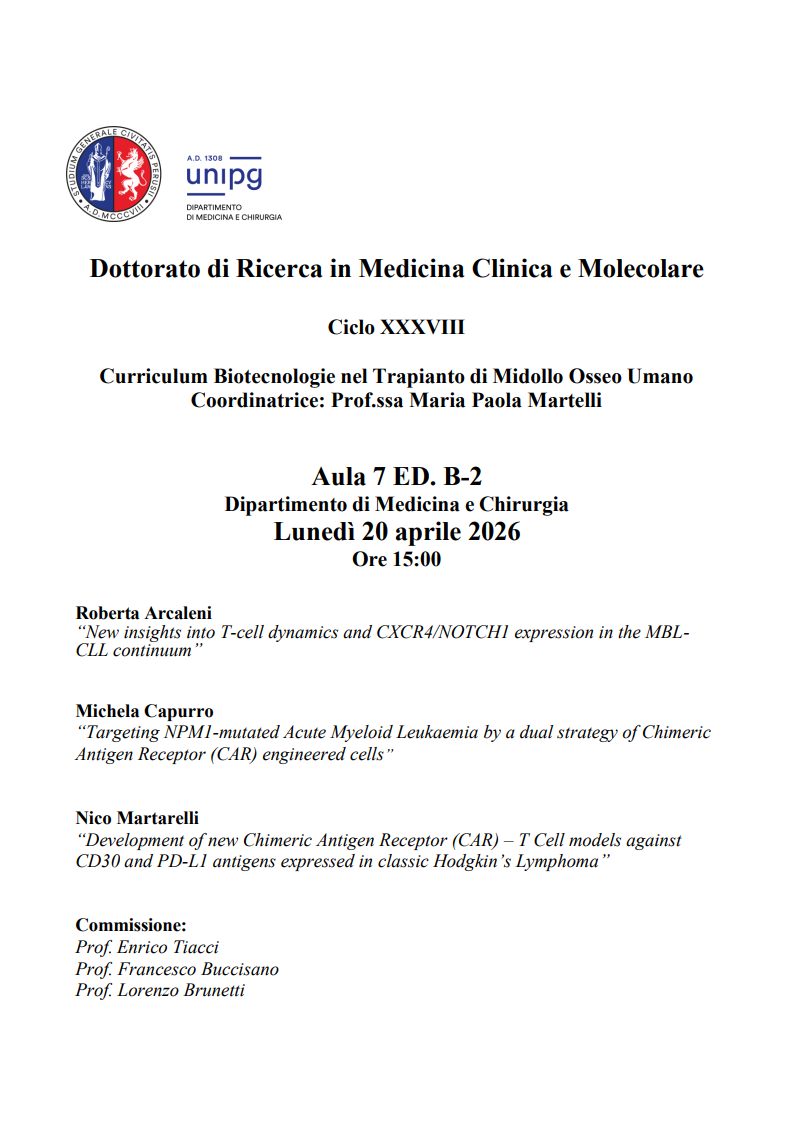 Dottorato di Ricerca in Medicina Clinica e Molecolare - Ciclo XXXVIII