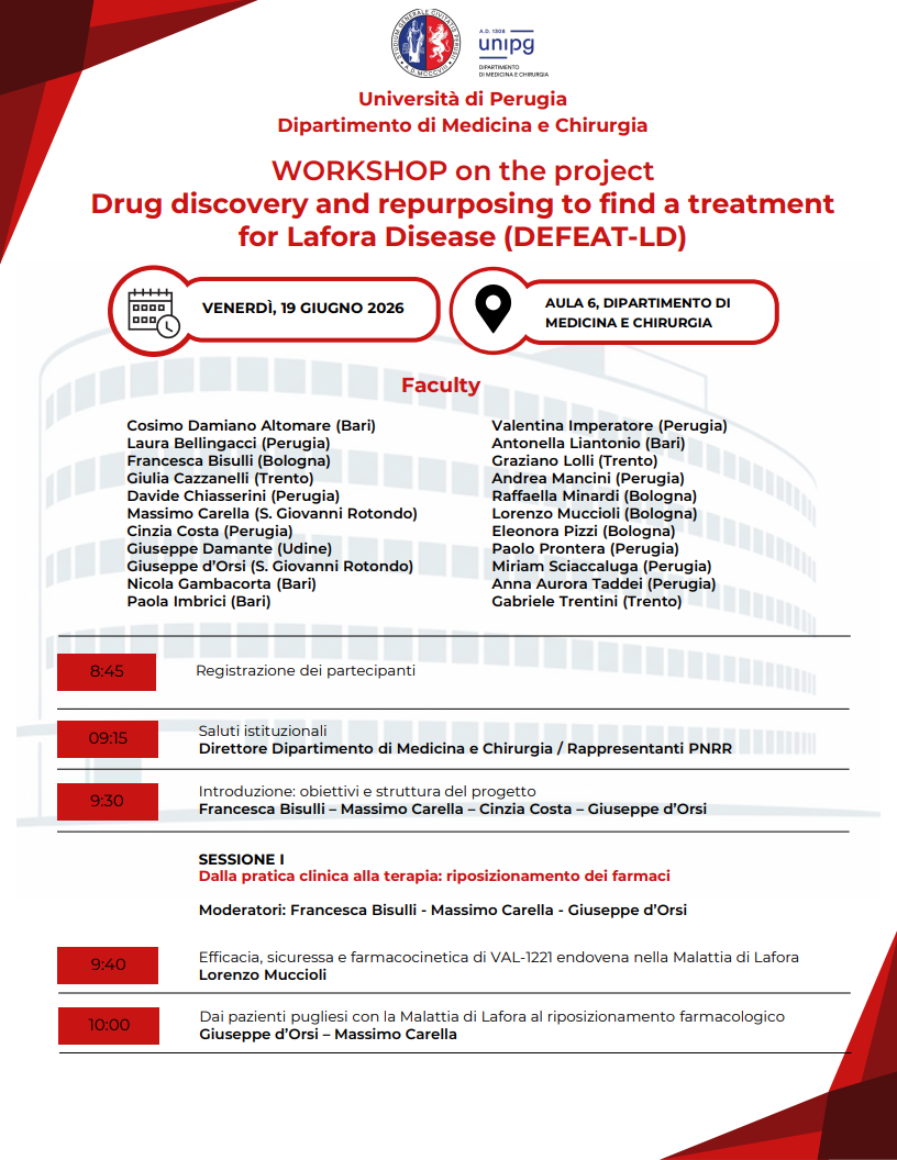WORKSHOP on the project Drug discovery and repurposing to find a treatment for Lafora Disease (DEFEAT-LD)